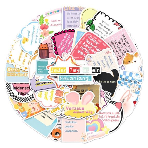 Vintage Aufkleber, Sticker Aesthetic für Wasserflaschen, Scrapbooking, Laptops,Wasserfeste Vinyl Aufkleber für Kinder Mädchen Jugendliche (Deutsche Inspiration-50 Stück)