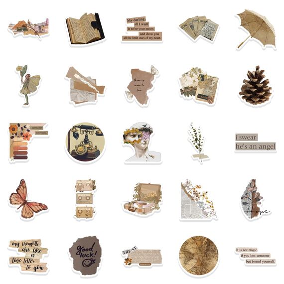 Vintage Aufkleber, Sticker Aesthetic für Wasserflaschen, Scrapbooking, Laptops,Wasserfeste Vinyl Aufkleber für Kinder Mädchen Jugendliche (Vintage-100 Stück)