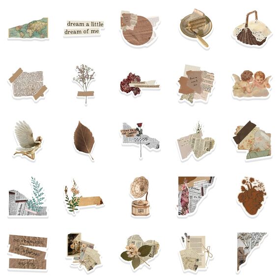 Vintage Aufkleber, Sticker Aesthetic für Wasserflaschen, Scrapbooking, Laptops,Wasserfeste Vinyl Aufkleber für Kinder Mädchen Jugendliche (Vintage-100 Stück)