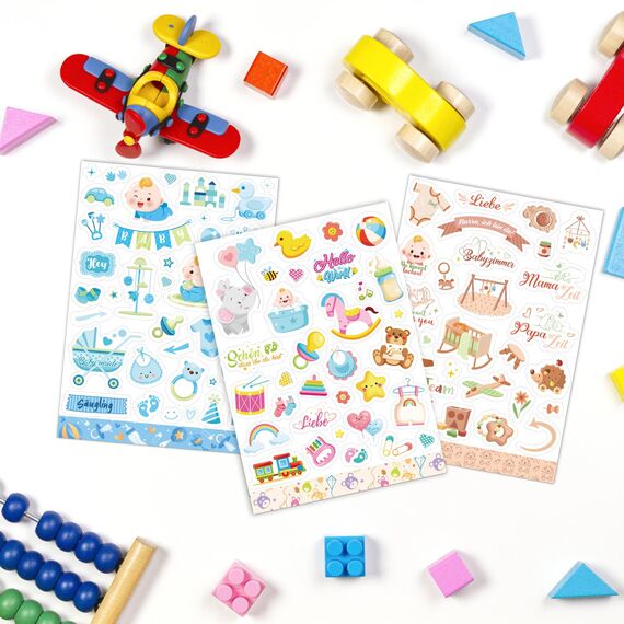 DPKOW Baby Sticker Set 235stk, Babyalbum Sticker Aufkleber Baby Fotoalbum Sticker Gästebuch Babyparty Mädchen Junge Geburt Sticker Scrapbook Bullet Journal Baby Meilenstein Aufkleber Fotoalben