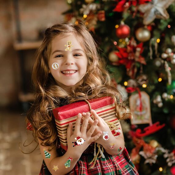 DPKOW 380+pcs Glitzer Weihnachten Aufkleber für Kinder Basteln, Stickers für DIY Karten und Tagebücher, Fotoalben und Wasserflaschen Deko