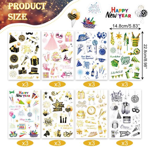 DPKOW 24 Blatt Neujahr Sticker Set, 2026 Silvester Sticker Aufkleber zur Scrapbook Bullet Journal Fotoalbum, Neujahr Aufkleber zur Basteln Geschenke Silvester Deko