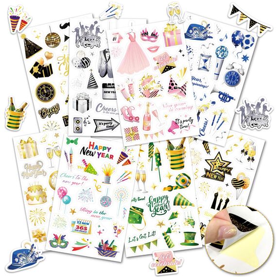 DPKOW 24 Blatt Neujahr Sticker Set, 2026 Silvester Sticker Aufkleber zur Scrapbook Bullet Journal Fotoalbum, Neujahr Aufkleber zur Basteln Geschenke Silvester Deko