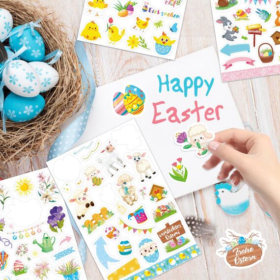 DPKOW 24 Blatt Deutsch Ostern Sticker Set für Basteln, DIY Scrapbook, Fotoalbum - Aufkleber mit Ostereier, Hasen und christlichen Abziehbildern