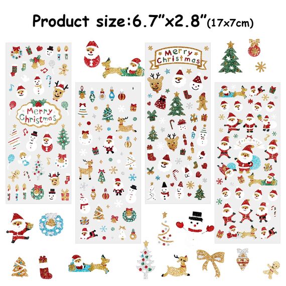 DPKOW 380+pcs Glitzer Weihnachten Aufkleber für Kinder Basteln, Stickers für DIY Karten und Tagebücher, Fotoalben und Wasserflaschen Deko