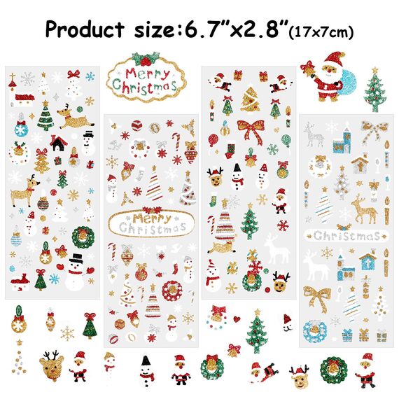 DPKOW 380+pcs Glitzer Weihnachten Aufkleber für Kinder Basteln, Stickers für DIY Karten und Tagebücher, Fotoalben und Wasserflaschen Deko