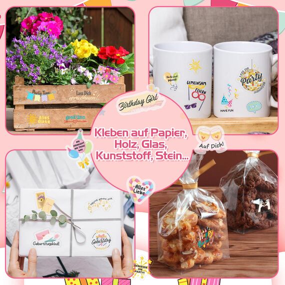 DPKOW 310+ Sticker für Geburtstag Gästebuch Fotoalbum, Geburtstag Aufkleber für Scrapbook Geburtstagskarten Geschenke Deko Geburtstag Sticker für Erwachsene Kinder Bullet Journal, Transparent