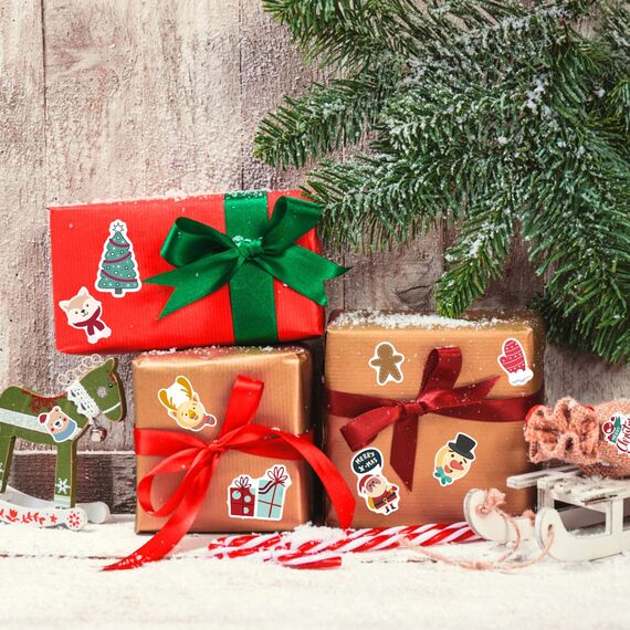 DPKOW 300pcs Weihnachten Aufkleber für Kinder Basteln, Weihnachten DIY Aufkleber für Karte Machen, Weihnachten Scrapbooking Stickers Tagebuch Fotoalben Aufkleber