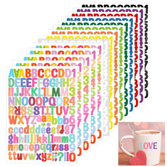 1764 Stücke Buchstaben Aufkleber,14 Blätter Selbstklebendes Vinyl Buchstaben Zahlen Kit, Bunte Klebebuchstaben Aufkleber,für Postfach,Schilder,Adressnummer,DIY Scrapbooking,Dekorationskunst