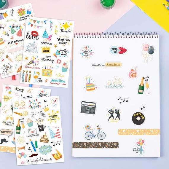 DPKOW 310+ Sticker für Geburtstag Gästebuch Fotoalbum, Geburtstag Aufkleber für Scrapbook Geburtstagskarten Geschenke Deko Geburtstag Sticker für Erwachsene Kinder Bullet Journal, Transparent