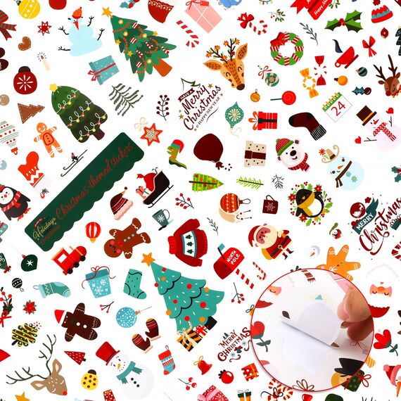 DPKOW 300pcs Weihnachten Aufkleber für Kinder Basteln, Weihnachten DIY Aufkleber für Karte Machen, Weihnachten Scrapbooking Stickers Tagebuch Fotoalben Aufkleber