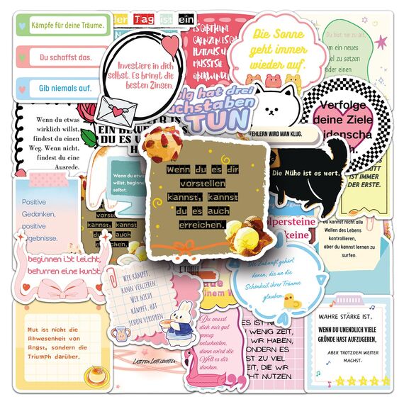 Vintage Aufkleber, Sticker Aesthetic für Wasserflaschen, Scrapbooking, Laptops,Wasserfeste Vinyl Aufkleber für Kinder Mädchen Jugendliche (Deutsche Inspiration-50 Stück)