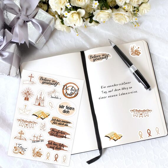 DPKOW Taufe Konfirmation Kommunion Sticker Set 227stk, Gästebuch Sticker Konfirmation Taufe Kommunion Aufkleber Scrapbook Karten Deko Fotoalbum Basteln Mädchen Jungen Kinder