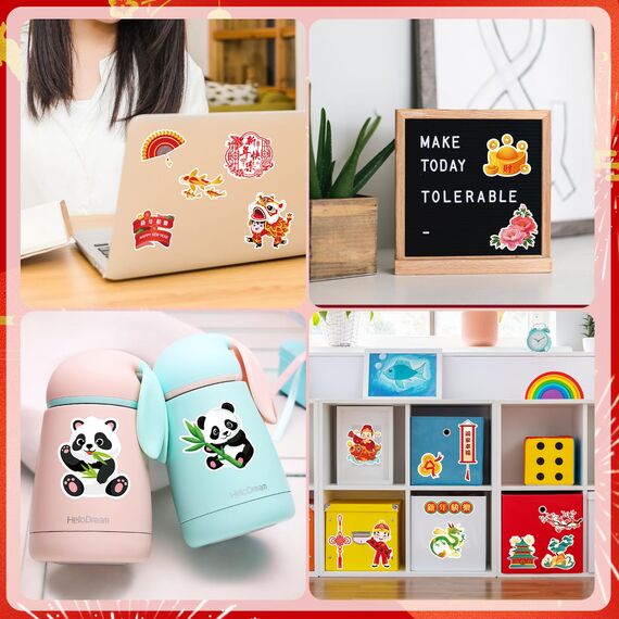 DPKOW 24 Bögen Sticker Chinesisches Neujahr Fotoalbum Aufkleber für DIY Basteln Geschenk Chinesisches Neujahr Scrapbook Bullet Journal Stickers Deko Chinese New Year Aufkleber