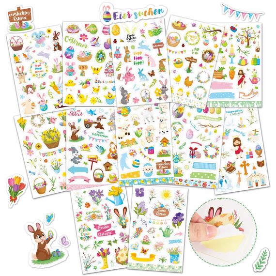 DPKOW 24 Blatt Deutsch Ostern Sticker Set für Basteln, DIY Scrapbook, Fotoalbum - Aufkleber mit Ostereier, Hasen und christlichen Abziehbildern