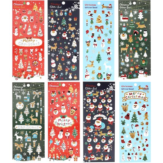 DPKOW 380+pcs Glitzer Weihnachten Aufkleber für Kinder Basteln, Stickers für DIY Karten und Tagebücher, Fotoalben und Wasserflaschen Deko