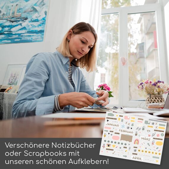 Aufkleber-Set für Bullet Journal Kalender I über 200 Sticker zum Basteln I DIY Scrapbooking-Aufkleber I zum Gestalten I Scrapbook Zubehör I dv1200