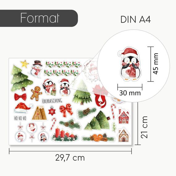 younikat Aufkleber Set Weihnachten Advent 145 Stück - Sticker Scrapbook Fotoalbum Kalender Deutsch I you0171
