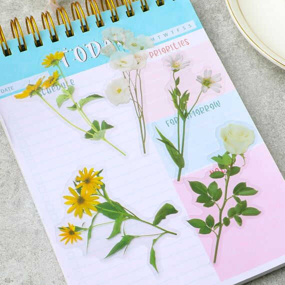 120 Transparente Scrapbooking Aufkleber, PET Blumen Aufkleber Pflanzen Sticker, Flower Stickers, Blumenaufkleber für Scrapbook Fotoalbum Sammelalbum Laptops Handwerk(Gänseblümchen)