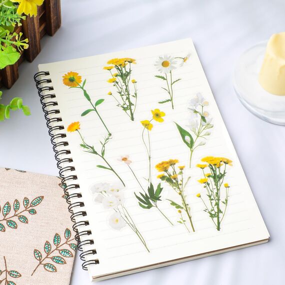 120 Transparente Scrapbooking Aufkleber, PET Blumen Aufkleber Pflanzen Sticker, Flower Stickers, Blumenaufkleber für Scrapbook Fotoalbum Sammelalbum Laptops Handwerk(Gänseblümchen)