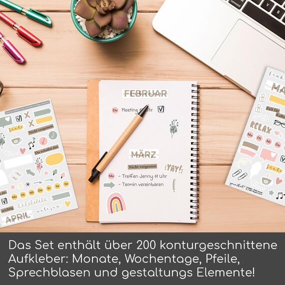 Aufkleber-Set für Bullet Journal Kalender I über 200 Sticker zum Basteln I DIY Scrapbooking-Aufkleber I zum Gestalten I Scrapbook Zubehör I dv1200