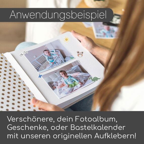 Aufkleber-Set für Kinder und Fotoalben I über 200 Sticker I DIY Scrapbooking-Aufkleber mit Sprüchen und Tieren I zum Gestalten I Scrapbook und Bullet Journal Zubehör I dv971