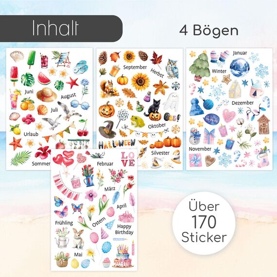 younikat Aufkleber-Set I Jahreszeiten I über 170 Sticker Motive I bunt I dv1422