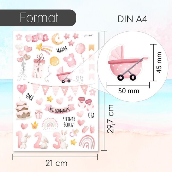 younikat Aufkleber-Set I Kinder I über 200 Sticker I Aquarell rosa I dv1420