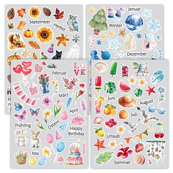 younikat Aufkleber-Set I Jahreszeiten I über 170 Sticker Motive I bunt I dv1422