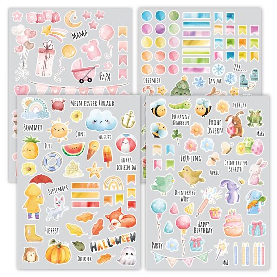 younikat Aufkleber-Set I Kinder I über 200 Sticker I Aquarell rosa I dv1420