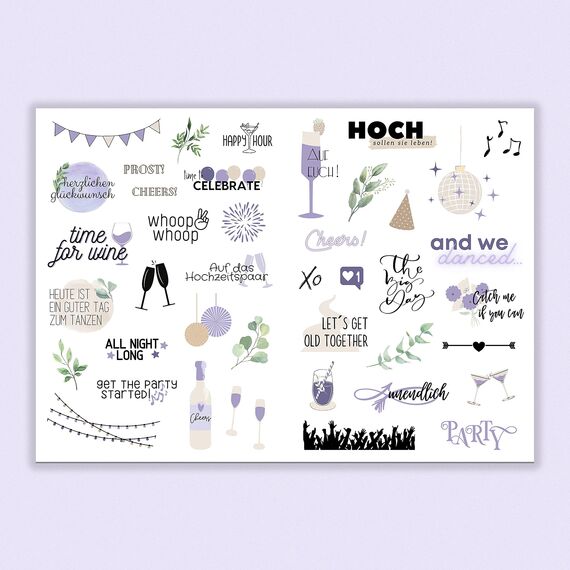 Sticker Hochzeit Gästebuch (164 Motive) - Vintage Hochzeit Aufkleber für Gästebuch oder Fotoalbum mit viel Liebe - Love Stickers für Scrapbook oder Bullet Journal - Wedding Deko mit Herz - Lavendel