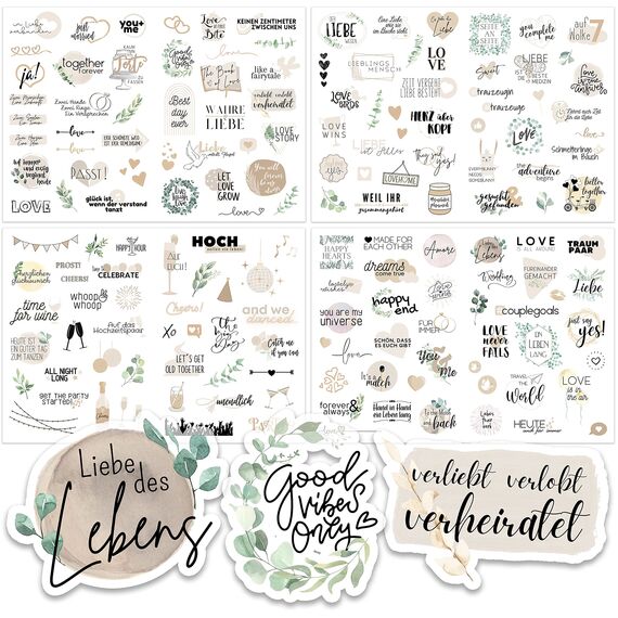 Sticker Hochzeit Gästebuch (164 Motive) - Vintage Hochzeit Aufkleber für Gästebuch oder Fotoalbum mit viel Liebe - Love Stickers für Scrapbook oder Bullet Journal - Wedding Deko mit Herz - Creme