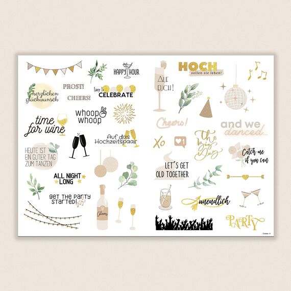 Sticker Hochzeit Gästebuch (164 Motive) - Vintage Hochzeit Aufkleber für Gästebuch oder Fotoalbum mit viel Liebe - Love Stickers für Scrapbook oder Bullet Journal - Wedding Deko mit Herz - Glitzer