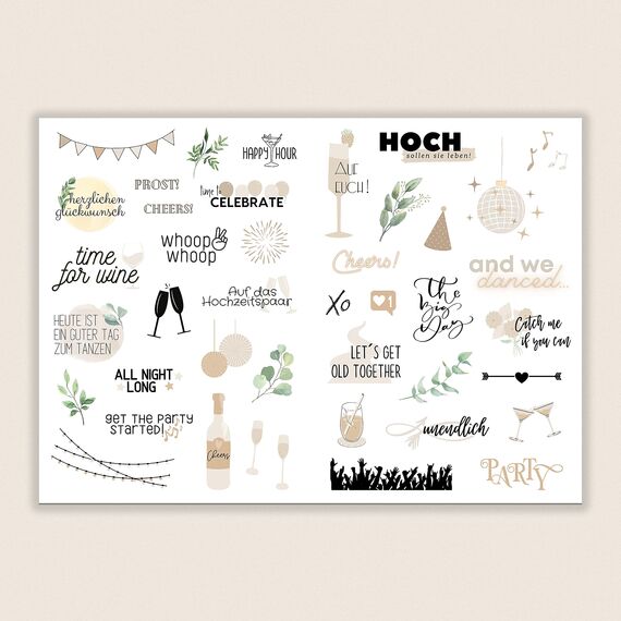 Sticker Hochzeit Gästebuch (164 Motive) - Vintage Hochzeit Aufkleber für Gästebuch oder Fotoalbum mit viel Liebe - Love Stickers für Scrapbook oder Bullet Journal - Wedding Deko mit Herz - Creme