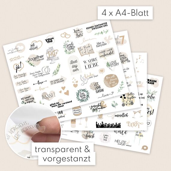 Sticker Hochzeit Gästebuch (164 Motive) - Vintage Hochzeit Aufkleber für Gästebuch oder Fotoalbum mit viel Liebe - Love Stickers für Scrapbook oder Bullet Journal - Wedding Deko mit Herz - Creme