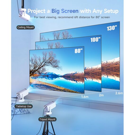 Magcubic Mini Beamer, 4K FHD 1080P Unterstützt Smart Beamer | Auto Trapezkorrektur Kleiner Videoprojektor, Heimkino Tragbarer Projector mit WiFi6 BT5.4, 180°Dreh, 5W Soundbass Lautsprecher