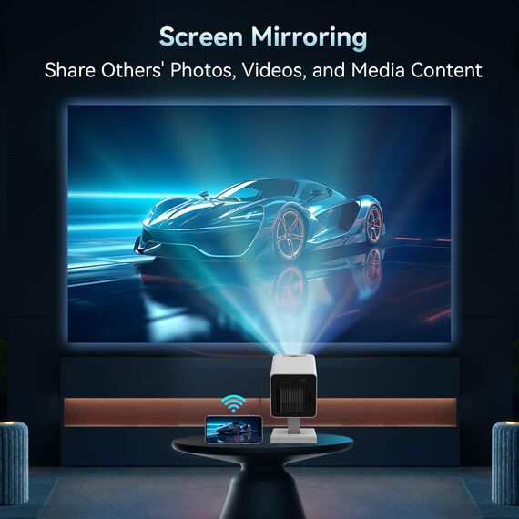 Mini Beamer Unterstützt 4K 1080P, Mini Projektor mit WiFi 6 und Bluetooth 5.4, Tragbarer Projektor mit Auto Keystone, 200-Zoll-Bildschirm, Smarter Beamer, kompatibel mit Laptops, Smartphone und TV