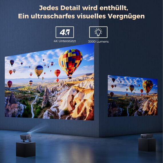 30000 Lumen Beamer Compatible with Netflix AMEELA 1080P Beamer mit WiFi und Bluetooth, Autofokus/Trapezkorrektur 100,000+ Apps & 4K Unterstützt, Dolby Audio,Videoprojektor für IOS/Android/PS5