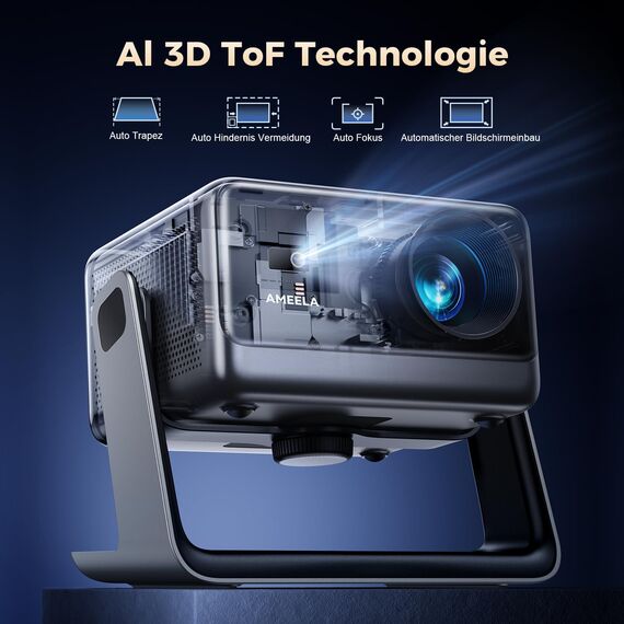 30000 Lumen Beamer Compatible with Netflix AMEELA 1080P Beamer mit WiFi und Bluetooth, Autofokus/Trapezkorrektur 100,000+ Apps & 4K Unterstützt, Dolby Audio,Videoprojektor für IOS/Android/PS5