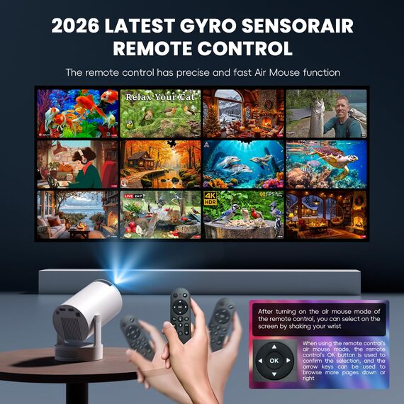 Mini Beamer Unterstützt 4K 1080P, Projektor Tragbarer mit WiFi 6 und Bluetooth 5.4, Beamer Klein Projektor Auto Keystone 180°Dreh Kompatibel mit HDMI/TV Stick/Memory Stick/Laptop, Weiß