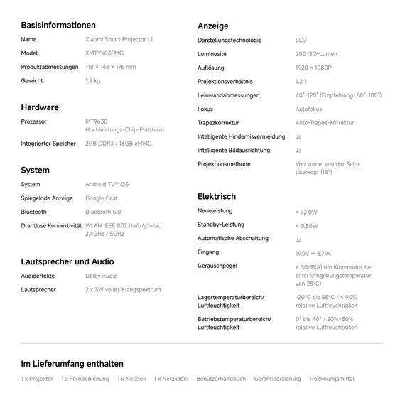 Xiaomi L1 Smart Beamer 1080P Full HD mit Google TV & Netflix, Tragbarer Heimkino Projektor, Autofokus & Keystone, HDR10/HLG, 120" Display, 5G WiFi Bluetooth, Dolby Audio, Outdoor Beamer für Kinoabende