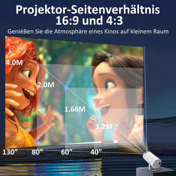 Mini Beamer 4K Unterstützt Android 11,Beamer Handy Outdoor 180°Drehbarer,Mini Projector 5G WiFi 6 BT 5.0,130 Zoll Geeignet für Telefon/PC/HDMI USB,Smart Projector für Handy Phone/TV Stick/Laptop/HDMI