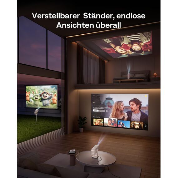 Aurzen Boom Air Mini Beamer mit Google TV&NetfIix, 4K Unterstützt, Aufladbar via USB-C, Smart Projektor - Dolby Audio, Beamer Outdoor mit WiFi & Bluetooth, TOF Autofokus, Drehbarer Ständer, Cremeweiß