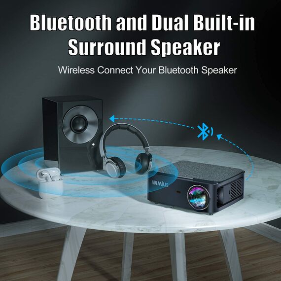 WiMiUS Full HD 1080P Beamer 5G WiFi Bluetooth Mit 4K Video Unterstützung, LED Heimkino 300'' Display, Kompatibel Mit Fire Stick, iOS/Android Smartphone, PS5 Projektor