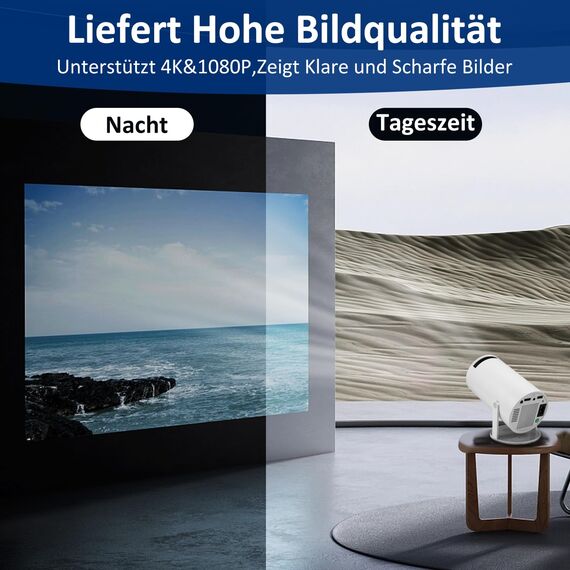 Mini Beamer 4K Unterstützt Android 11,Beamer Handy Outdoor 180°Drehbarer,Mini Projector 5G WiFi 6 BT 5.0,130 Zoll Geeignet für Telefon/PC/HDMI USB,Smart Projector für Handy Phone/TV Stick/Laptop/HDMI