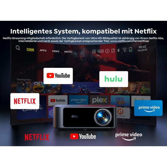 Beamer 4K【Offizielles Netflix & Dolby Audio】 Toptro 1200 ANSI Smart Beamer Heimkino, 1080P Full HD Video Projektor mit Zwei-Wege Bluetooth WiFi, KI-Autofokus & Trapezkorrektur für Outdoor/Handy