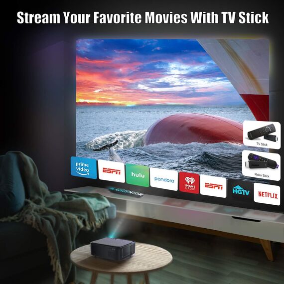WiMiUS Full HD 1080P Beamer 5G WiFi Bluetooth Mit 4K Video Unterstützung, LED Heimkino 300'' Display, Kompatibel Mit Fire Stick, iOS/Android Smartphone, PS5 Projektor