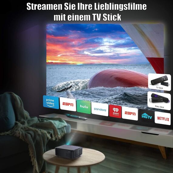 Beamer, Full HD 1080P 1200 ANSI Lumen 5G WiFi Bluetooth Beamer 4K Unterstützung, LED Heimkino Video Projektor 300 '' Display, kompatibel mit Fire Stick,Smartphone,PS5 Projektor