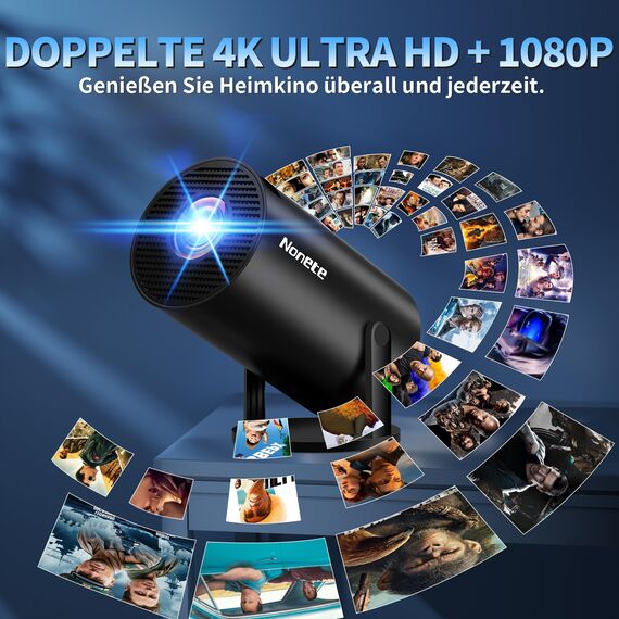 Beamer 4K Projektor Full HD 1080P【2026 Modell】 Mini Beamer mit WiFi 6 und Bluetooth 5.2, Android Tragbarer Projector 270° Dreh mit Auto Keystone für PC/HDMI/USB，mit Maus und Fernbedienung, Schwarz