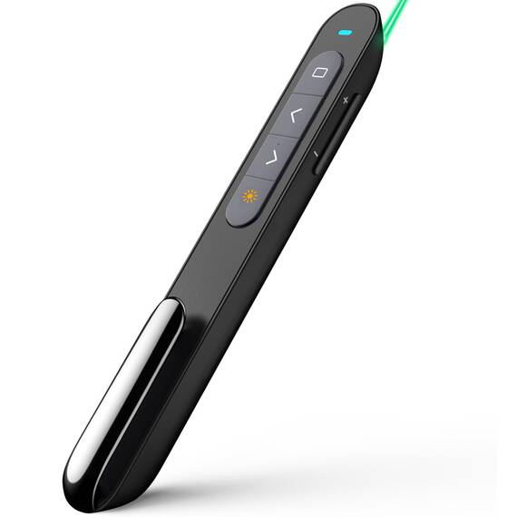 Norwii Wiederaufladbare Bluetooth Präsentations-Fernbedienung, Wireless Presenter mit Grünem Leuchtpunkt für PowerPoint, 100m Reichweite für Lehrer und Referenten, macOS Kompatibel